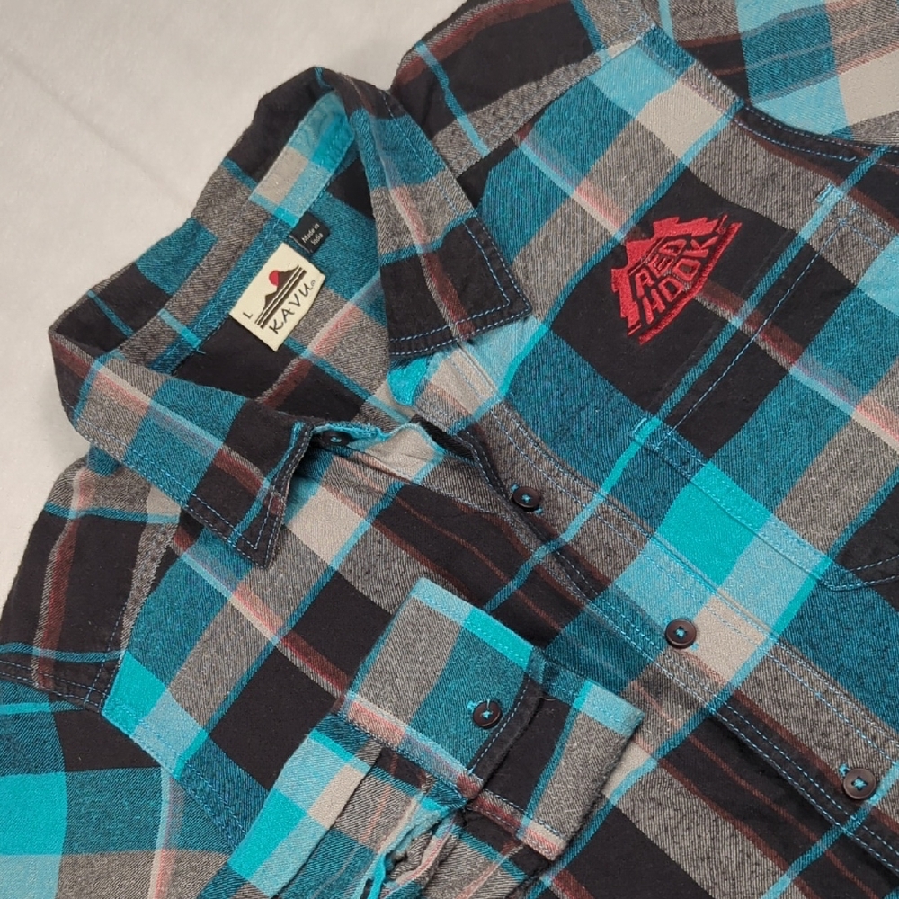 Kavu Lightweight Cotton Flannel Plaid Long Sleeve Button-up Women's Shirt Large